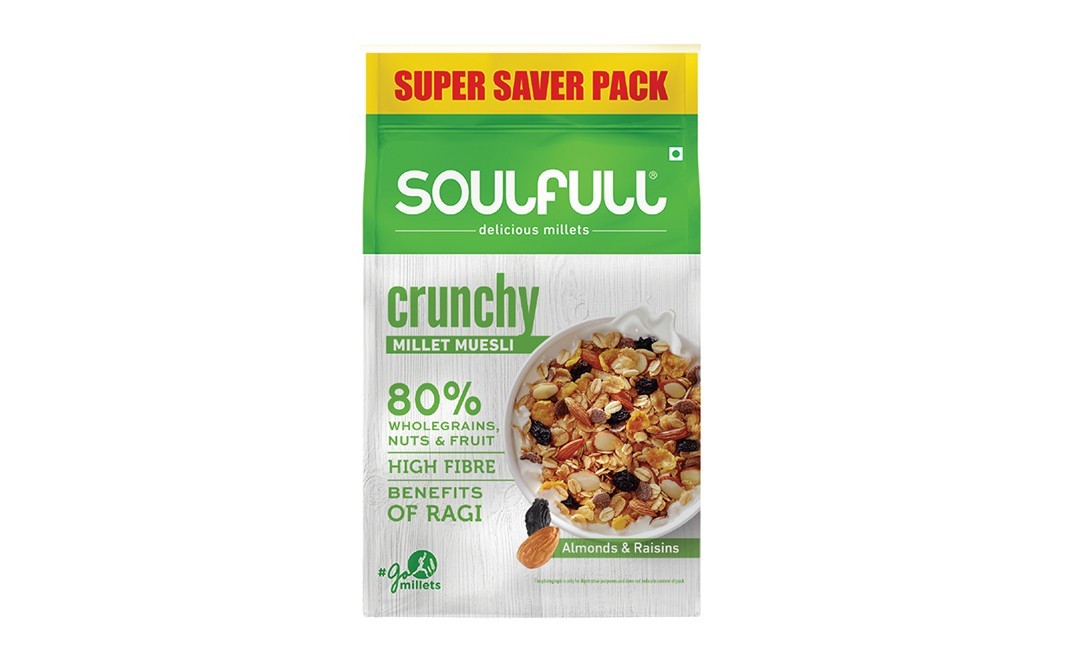 Soulfull Crunchy Millet Muesli Whole Grains, Nuts, Fruits Almomds & Raisins   Box  700 grams